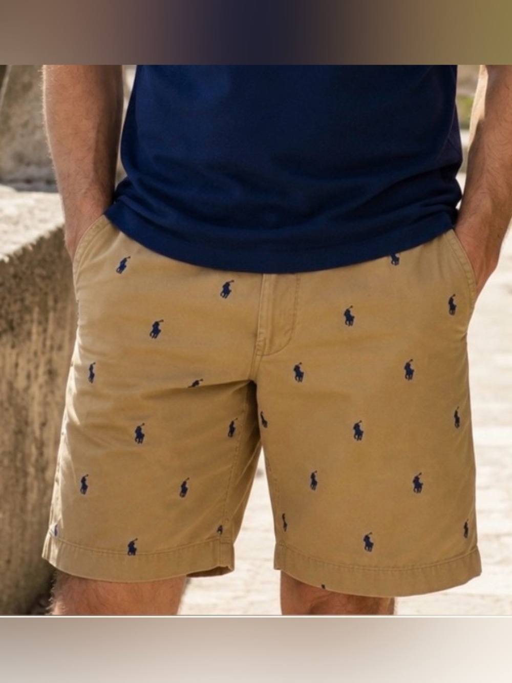 Polo Ralph Lauren Classic Fit 9” Khaki Chino Shorts Pony Print Men’s 42